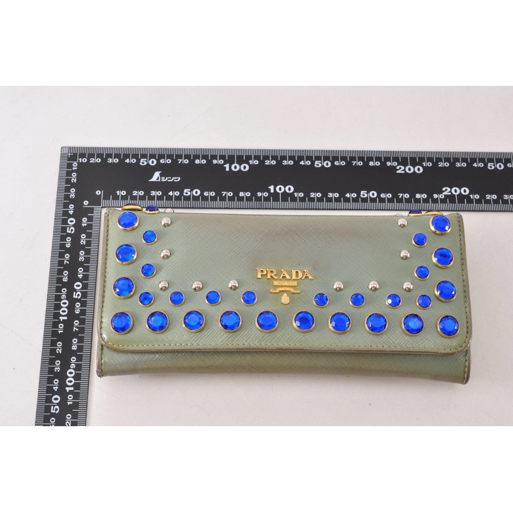 PRADA Long Wallet Leather Blue Gold Women Zip Used Authentic 10D6324 - Picture 14 of 15